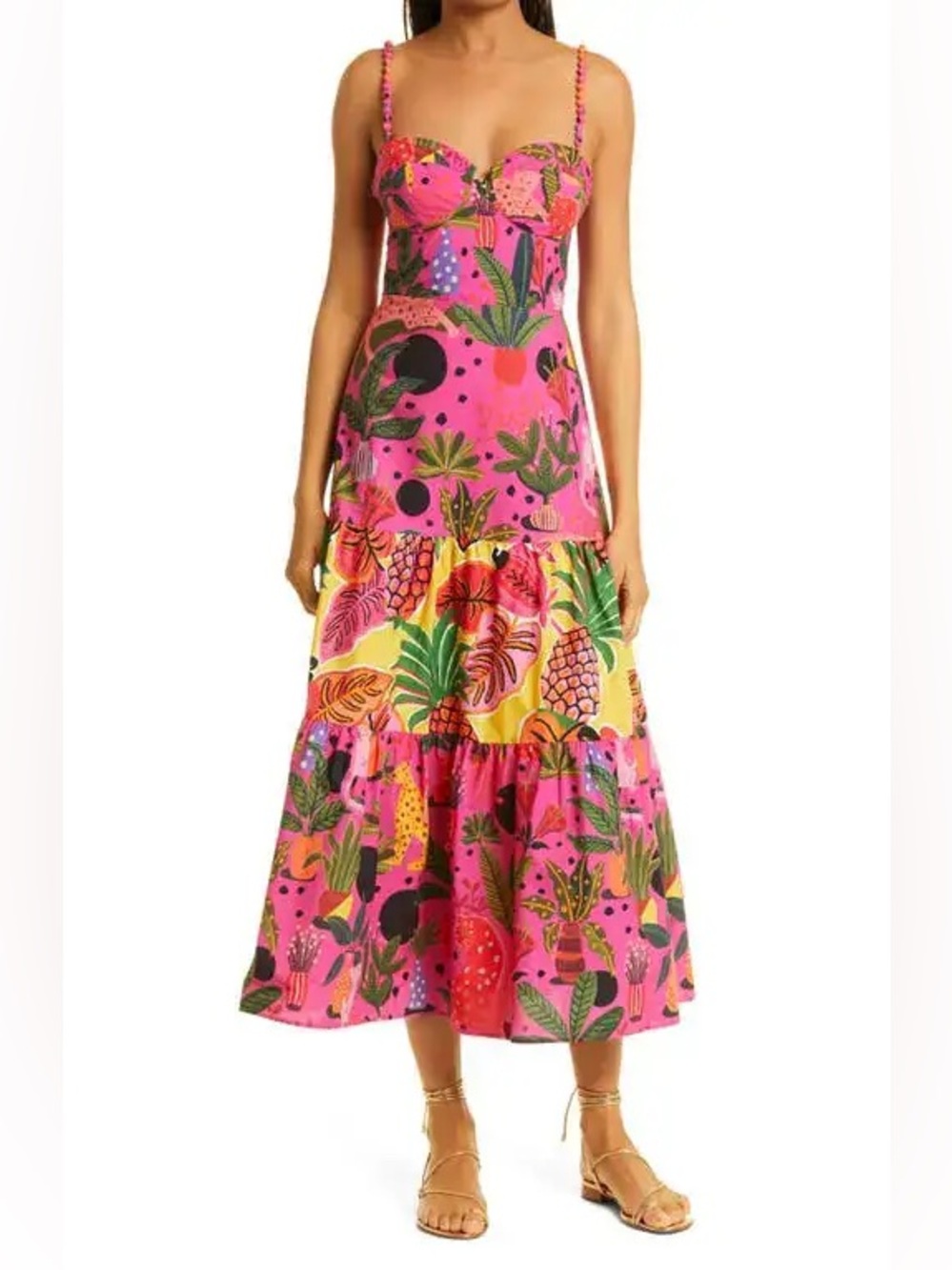 NWT Farm Rio Pink Pop Leopards Mixed Midi Dress - Medium